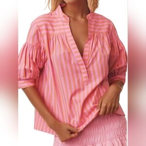By Anthropologie Candy Striped Blouse Size M Pink V Neck Top